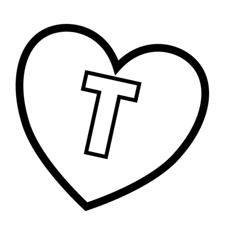 Letter T In Heart Coloring Page